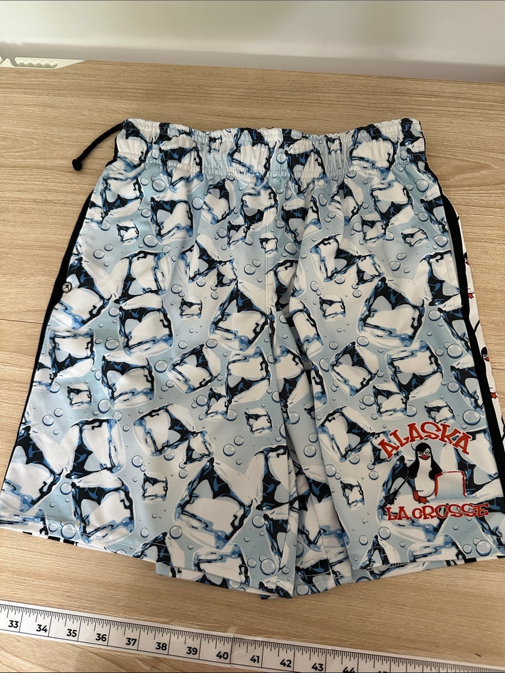 Alaska LaCrosse Light Blue Penguin Print Kids Athletic Shorts